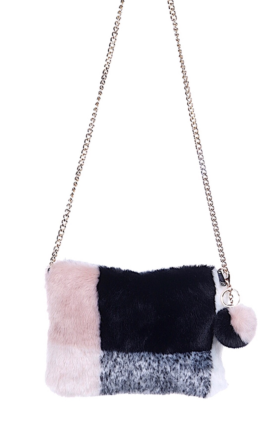 faux fur clutch bag with chain link strap