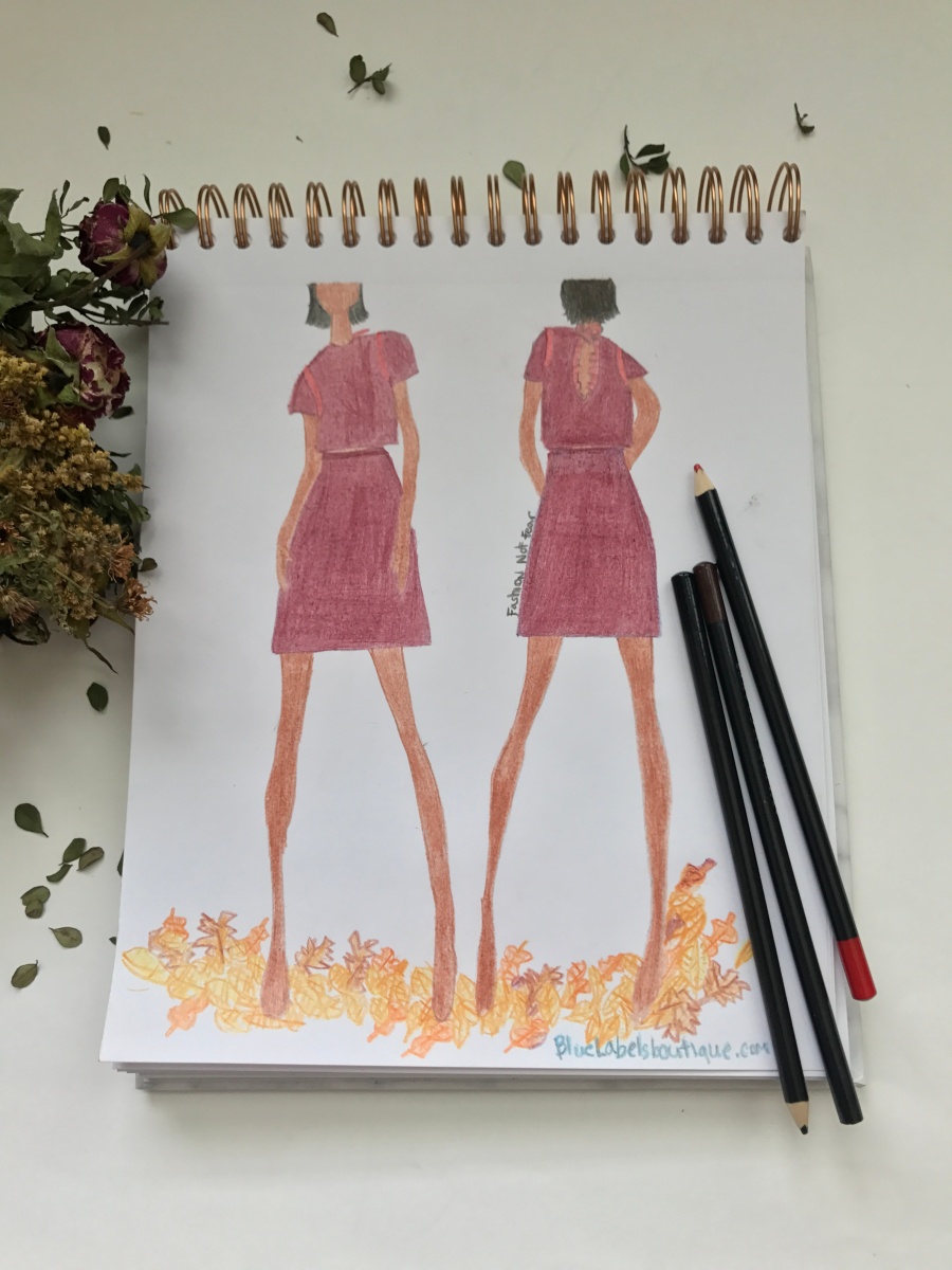 fashion sketch of two piece top and skirt set