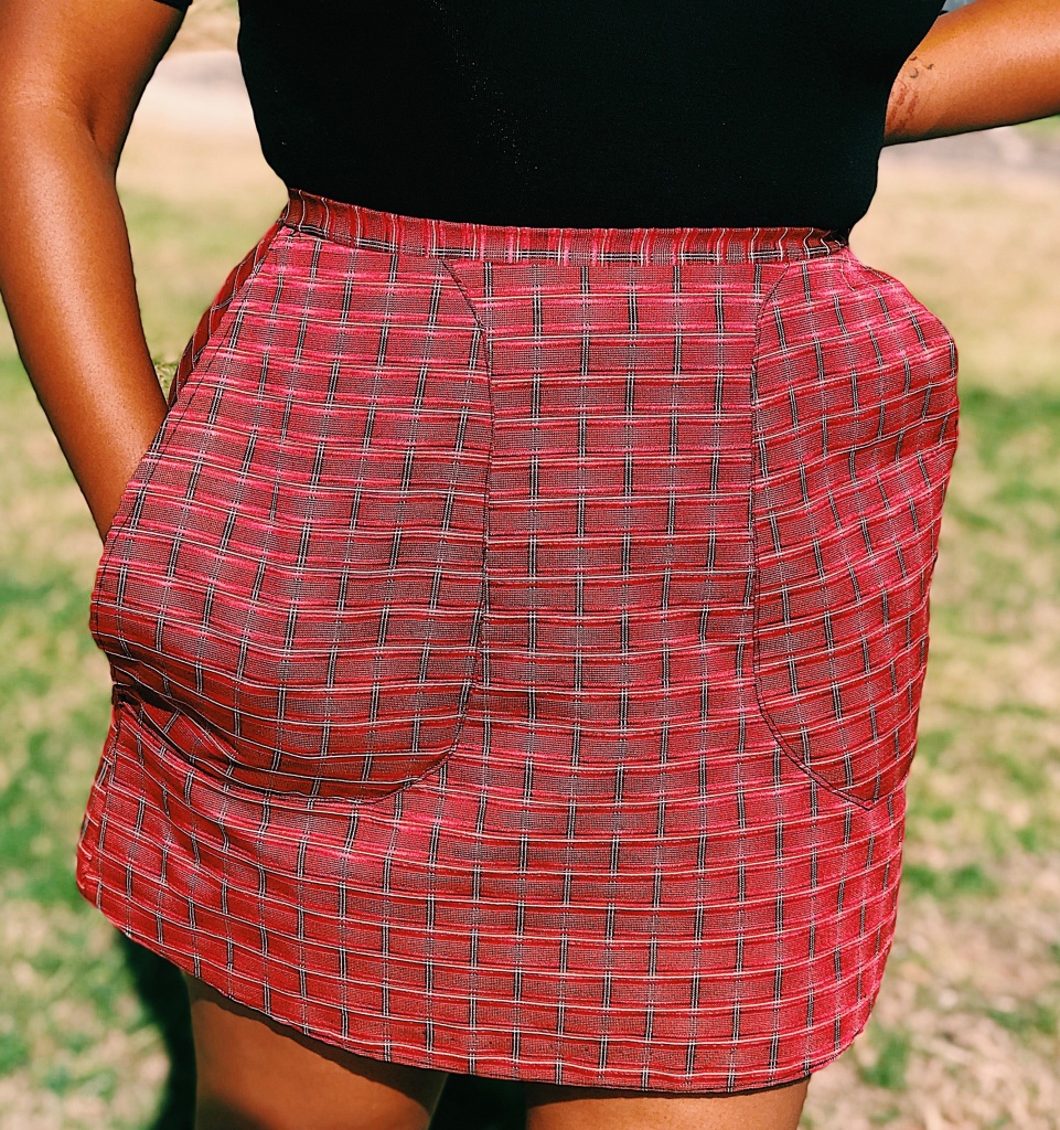 Red plaid mini skirt 